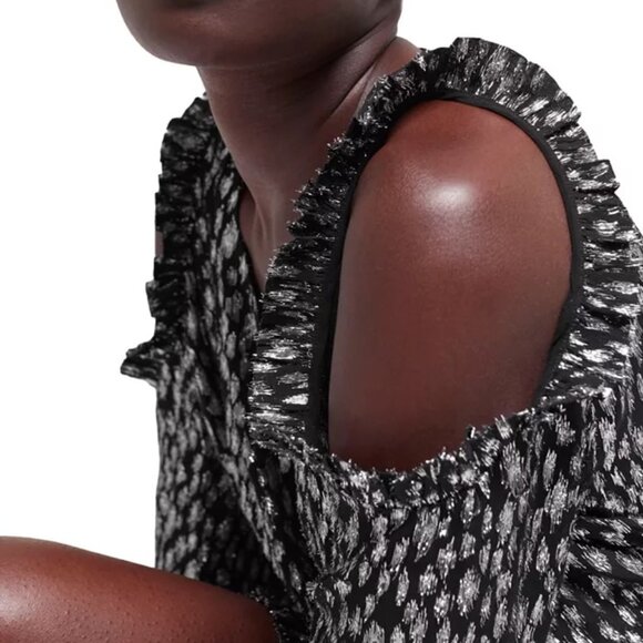 NWT | The Kooples | Cold Shoulder Mini Dress | Black wih Metallic Leopard Print - Picture 4 of 13